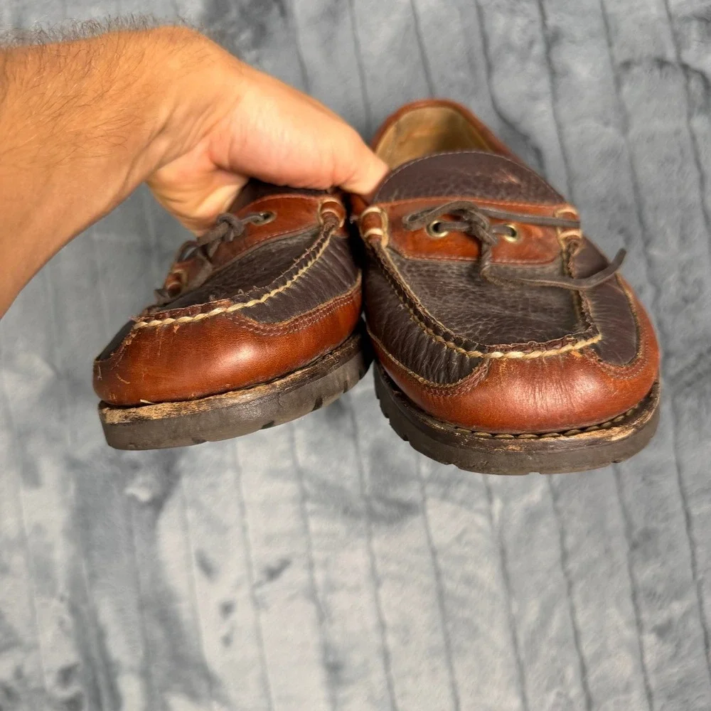 LL Bean Mens Eastport Handsewn Ranger Moc Brown Leather Boat Shoes 11.5 EE